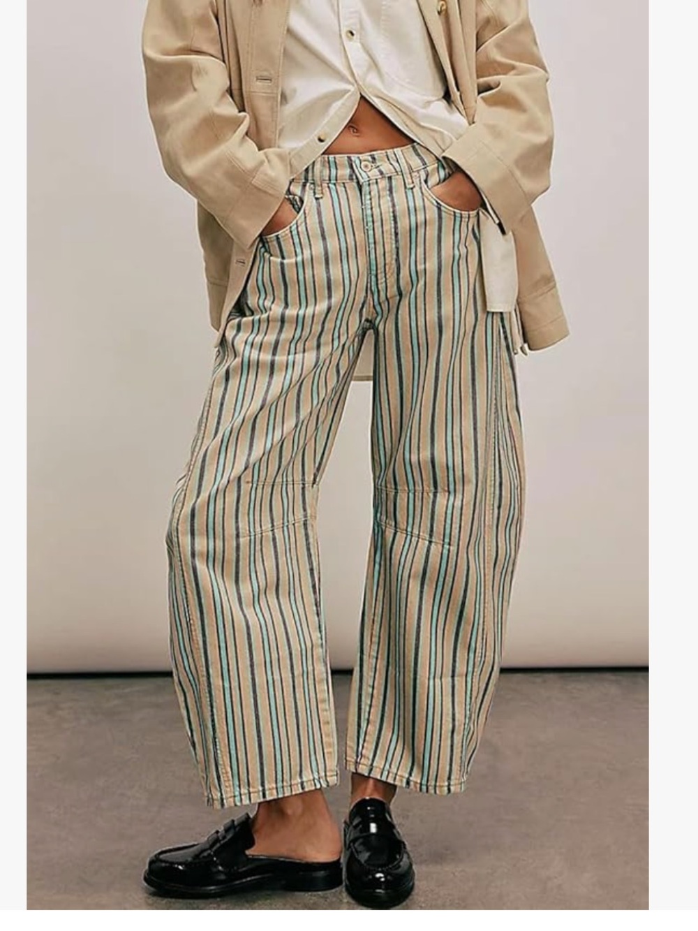 Striped Boyfriend Barrel Jeans Ankle Length Small
